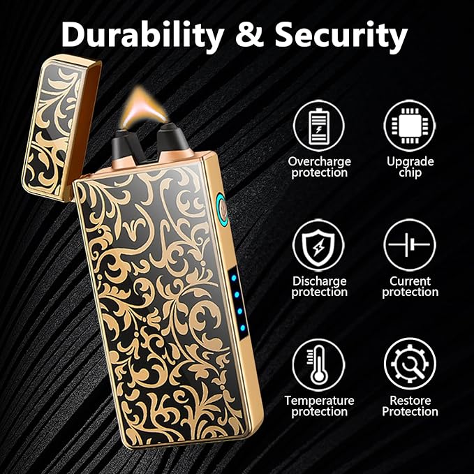 Windproof Lighter USB Rechargeable Plasma Lighter Arc Lighter flameless Lighter with Battery Indicator,lighters for Candle,BBQ and Fireworks (Flower)
