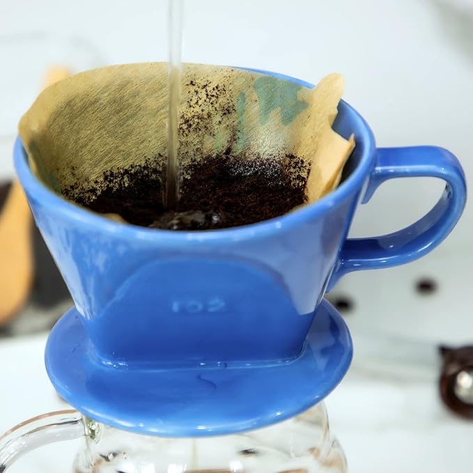 Pour Over Ceramic - Coffee Dripper Ceramic Coffee Maker with 3 Holes Flat Bottom, Porcelain Slow Filter Cone for Travel, Camping, Office, Home, Coffee Maker Brewโฆ