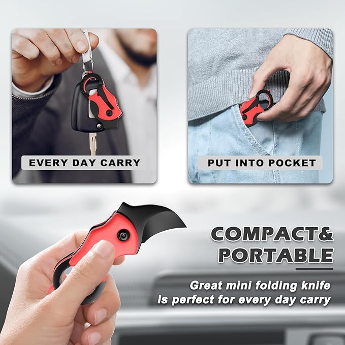 Mini Pocket Knife Neck Knife Cute Box Cutter - 3.3 Inch EDC Small Folding Knife Necklace, Stocking Stuffers Gifts for Men and Women (Red)