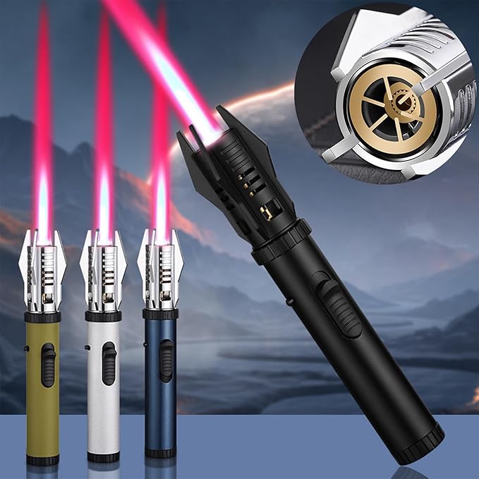 Large Butane Torch Lighter, Windproof Jet Flame Lighters, Flame Adjustable & Refillable, Cool Lighter with Flame Switch Lock.(Butane Not Include)