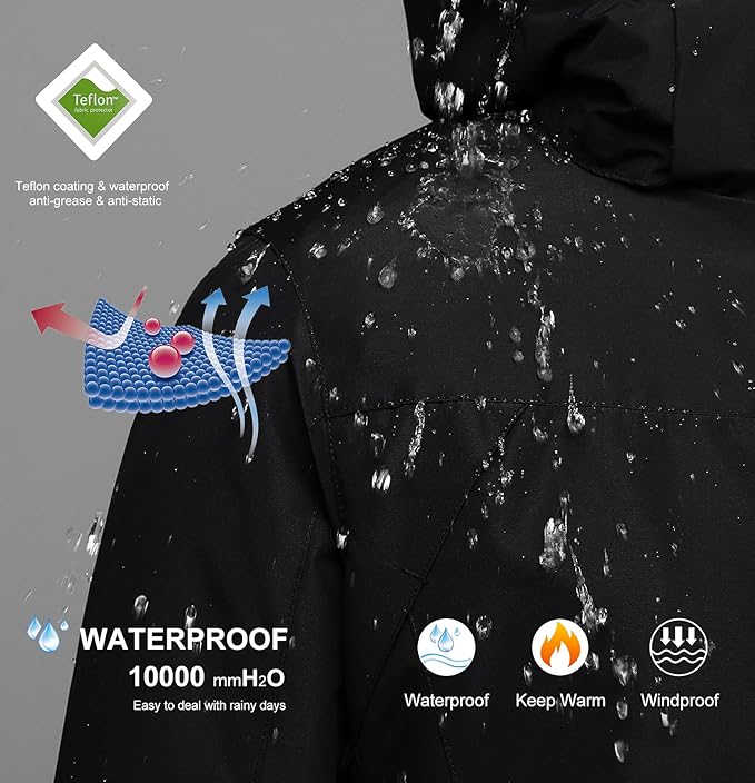 Women's 3 in 1 Ski Jacket Mountain Waterproof Windproof Winter Snow Coat Hike Snowboarding Jackets Hooded Warm Raincoat