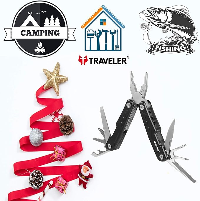 Multitool with Pocket Clip, Newest 15 in 1 Pocket Multifunctional Multi Tool .Stainless Steel Multi Tool Pocket Knife, Pliers Kit with Screwdriver, Self-locking, Survival, Camping, Hiking, TR030G