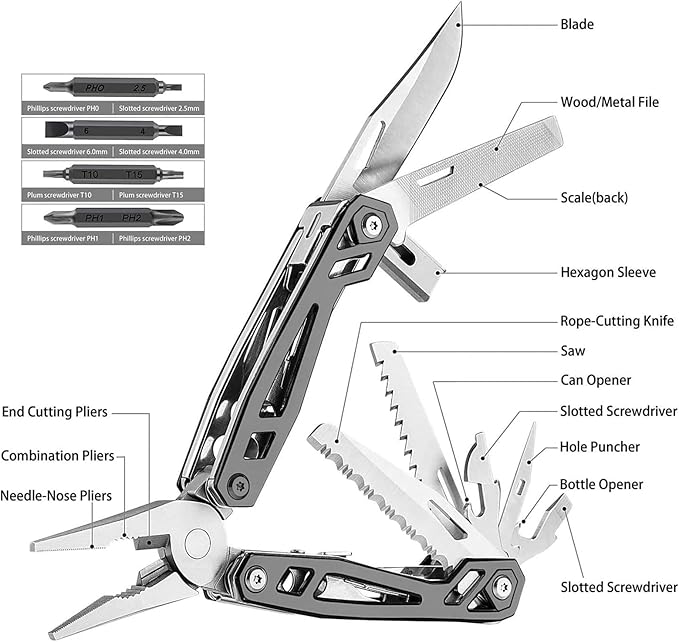 Gifts for Men, Multitool Needle Nose Pliers, 21-in-1 Stainless Steel Multi Tool Pocket Knife with Screwdriver Sleeve, Self-locking Survival Knife-Great for Outdoor, Simple Repair, Camping