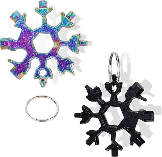 Snowflake Multitool 2 Pack 18-in-1 Field Camping Tool Wrench Stocking Stuffers for Men Adults Christmas Gifts (Black+Colorful)