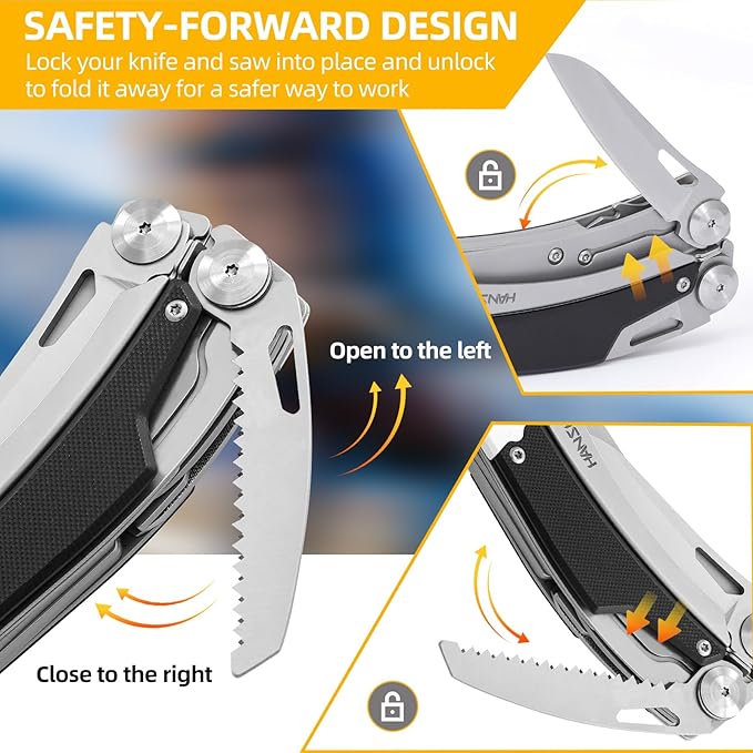 G10 Handle Multitool Pliers with YG10 Tungsten Steel Replaceable Wire Cutters 12 in 1 Multi Tool Pocket Knife with Safety Lock,Saw,Bottel Opener for Camping,Survival with Nylon Sheath (black)