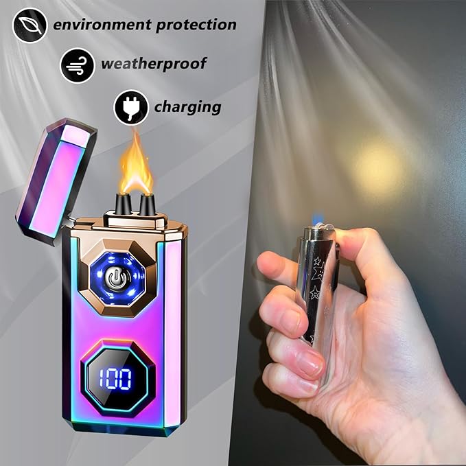 Electric Lighter,Type-C Arc Lighters Rechargeable,Windproof Lighter with LED Battery Display and LED Lighting, Suitable for Camping,Scented Candles,As a Gift for Friends(Color Glossy)