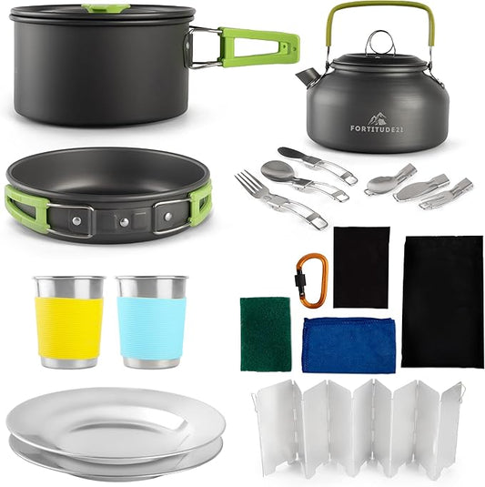 19 pcs Camping Gear Must Haves, Camping Cooking Set, Campfire Cooking Equipment, Camp Kitchen, Camping Cookware Set, Camping Pots and Pans Set, Camping Pans, Outdoor Camping Mess Kit