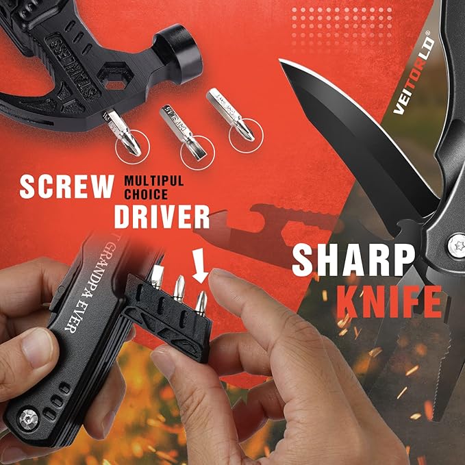Gifts for Grandpa, Unique Birthday Gift Ideas for Papa Men Him Adults from Grandchildre, All in One Survival Tools Hammer Multitool, Cool Gadgets Presents, Camping Accessories