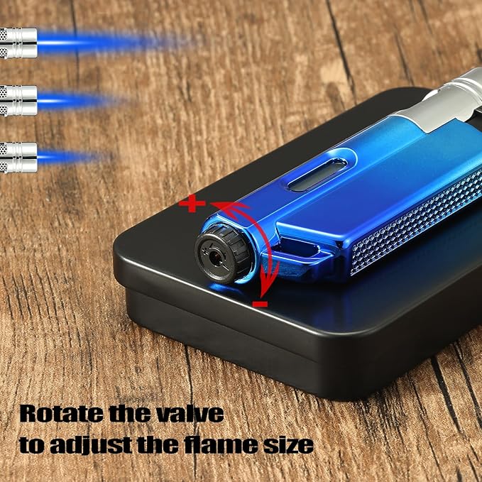 Yeuligo 2 Pack Butane Torch Lighters with Keyhole, Pocket Lighter with Visible Window, Adjustable and Refillable Gas Lighter for Candle Kitchen Fireplace Fireworks, Without Gas(Gradient Blue+Purple)