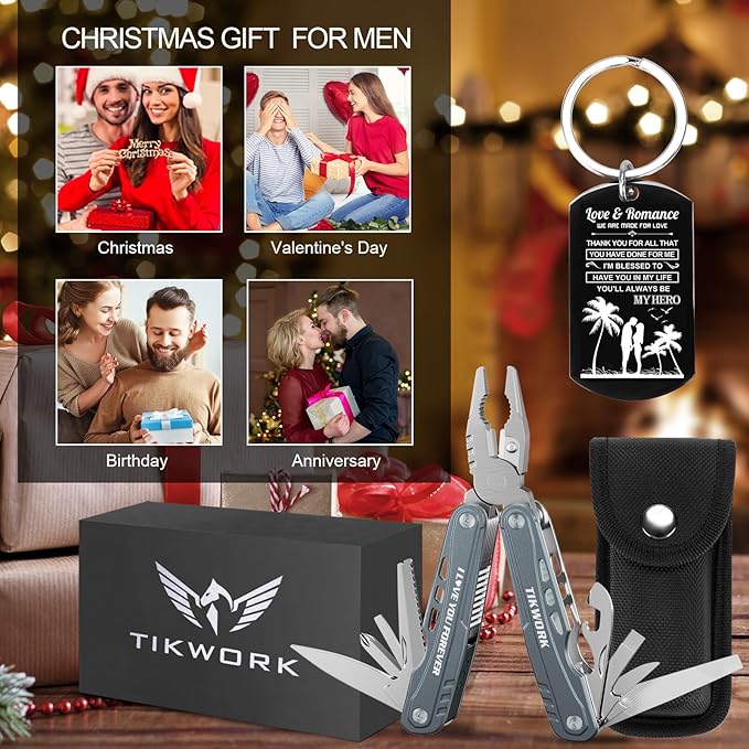 Gifts for Him Boyfriend Husband,24-in-1 Multi tool "I LOVE YOU",Christmas Valentines Day Gifts for Him,Anniversary Birthday Gift Idea,Survival Tools for Climbing,Camping,Cycling,Hunting