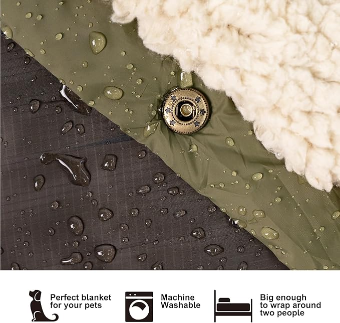 Outdoor Camping Blanket with Sherpa Lining, Extra Warm Thick Camp Blankets & Puffy Ultralight Soft Poncho DWR Camping Quilt for Cold Weather, Adventure,Sleeping,Backpacking 78"x 56"