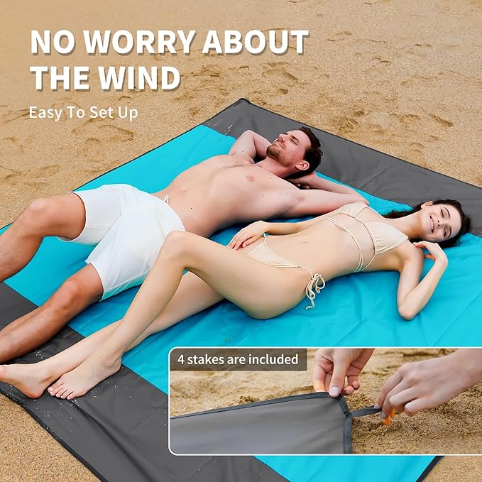 Beach Blanket, 83''*79''(210 * 200cm) Waterproof Sandproof Picnic Blankets for 3-5 Adults, Oversized Lightweight Beach Mat, Big & Compact Picnic Mat for Travel, Camping, Hiking, Beach