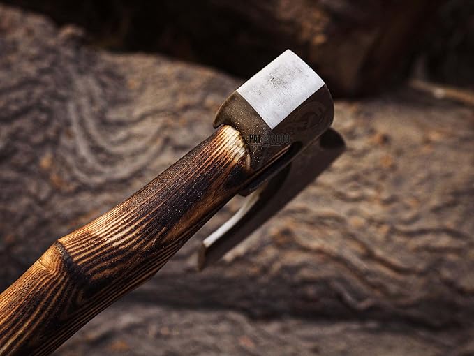 HUN-2062 Custom Handmade Viking Hatchet Axe Carbon Steel Head Bearded Camping Tomahawk Battle Ax with Sheath Ideal Gift for Men