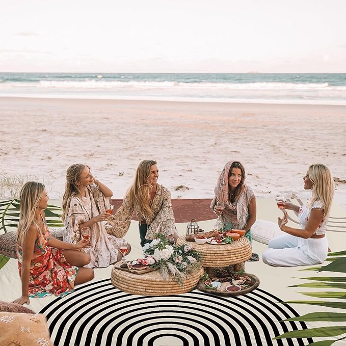 Bohemian Beach Blanket, 78''×86'' Large Waterproof Sandproof Beach Picnic Blanket 4 Adults, Polyester Lightweight Compact Sand Free Beach Mat w/ 4 Stakes for Travel, Camping, Hiking - Rainbow Leaves