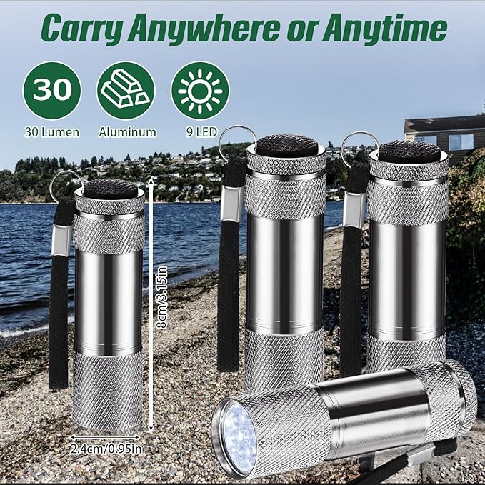 VIHOSE 32 Pcs Mini Flashlights Bulk, Bright Aluminum Handheld Flash Light with Lanyard, Small LED Flashlights for Kids Night Reading Emergency Hurricane Camping Hiking Party Favors(Gray)