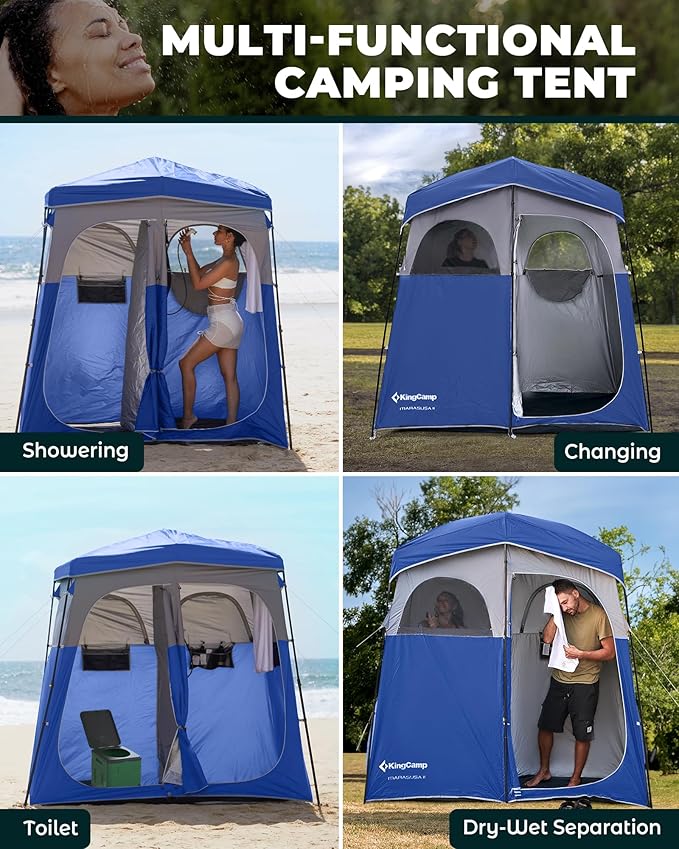 KingCamp Camping Shower Tent, Instant Portable Privacy Shelter, 1/2 Room Large Outdoor Toilet Tent with Floor, Water-Resistant, Windproof & Easy Setup for Beach, Camping & Hiking