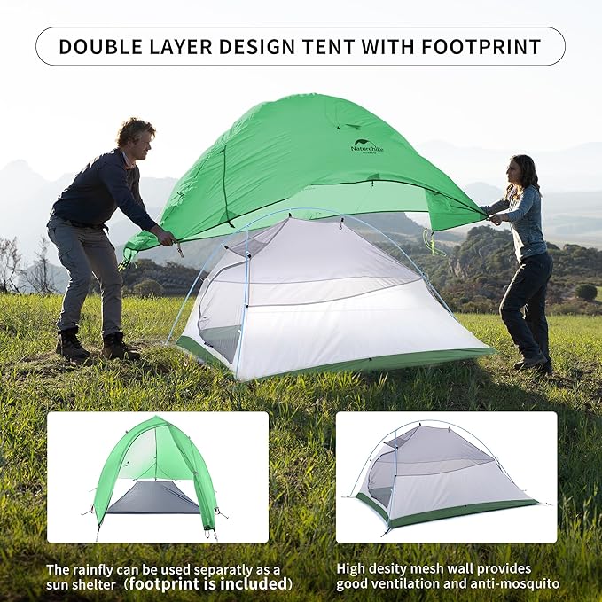 Naturehike Cloud-Up 2 Person Tent Lightweight Backpacking Tent with Footprint - Free Standing Ultralight Camping Hiking Backpack Tents Two Person Tent