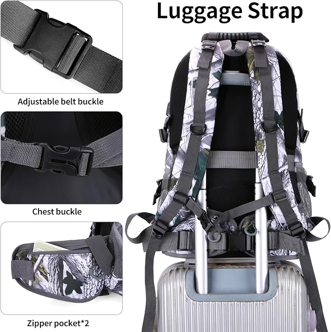 Nerlion 40L Hiking Backpack Travel Backpack for Men Women Camping Waterproof Outdoor Hiking Daypack Lightweight Backpack (White Leaves)