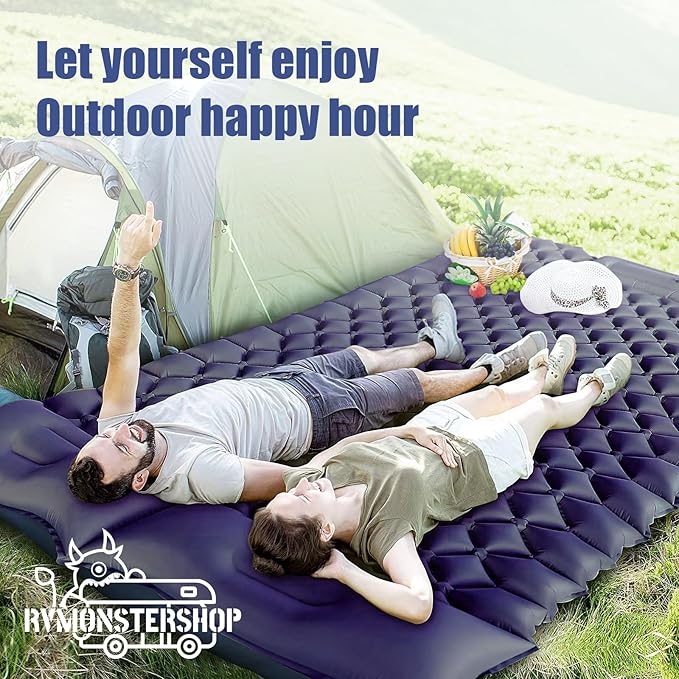 Sleeping Pad for Camping 2 Person Sleeping Mat for Camping Self Inflating Camping Mat with Pillow Built-in Foot Pump Waterproof Inflatable Sleeping Mat for Hiking Tent 79 * 49.2 * 3.5 Inch