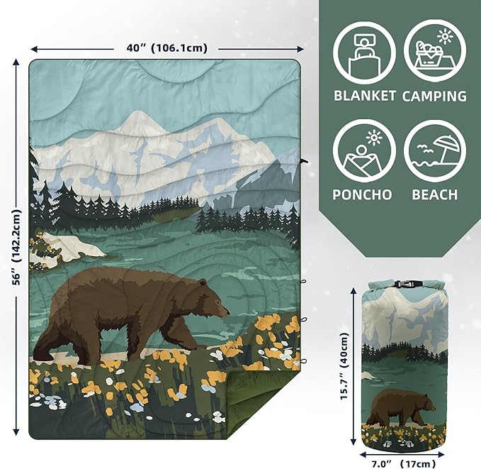 Outdoor Puffy Camping Blanket, Lightweight Windproof Warm Stadium Blanket, Packable Travel Camping Quilt for Cold Weather,Hiking, Backpacking,Sleeping, Hammock, Adventure 56"x 40"