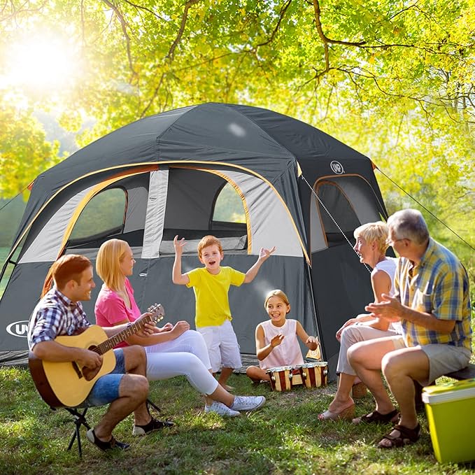 UNP Tents 6 Person Waterproof Windproof Easy Setup,Double Layer Family Camping Tent with 1 Mesh Door & 5 Large Mesh Windows -10'X9'X78in(H)