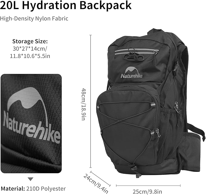 Naturehike Hydration Backpack with 2L Water Bladder, Lightweight 20L Hydration Pack with Waist Protector for Running, Cycling, Hiking, Biking, Raves, Daypack for Adult