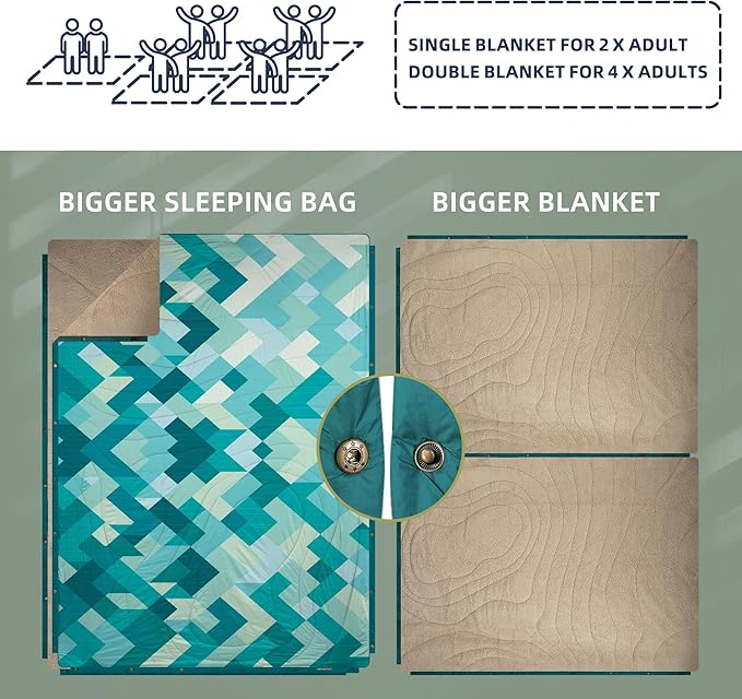 Outdoor Camping Blanket with Sherpa Lining, Extra Warm Thick Camp Blankets & Puffy Ultralight Soft Poncho DWR Camping Quilt for Cold Weather, Adventure,Sleeping,Backpacking 78"x 56"