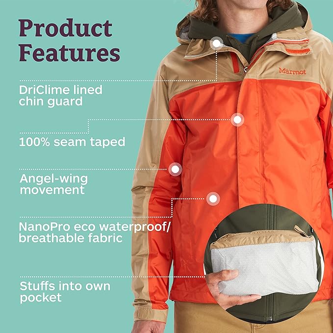 MARMOT Men's Precip Eco Waterproof Rain Jacket - 100% Recycled, Breathable, Lightweight, Packable Raincoat