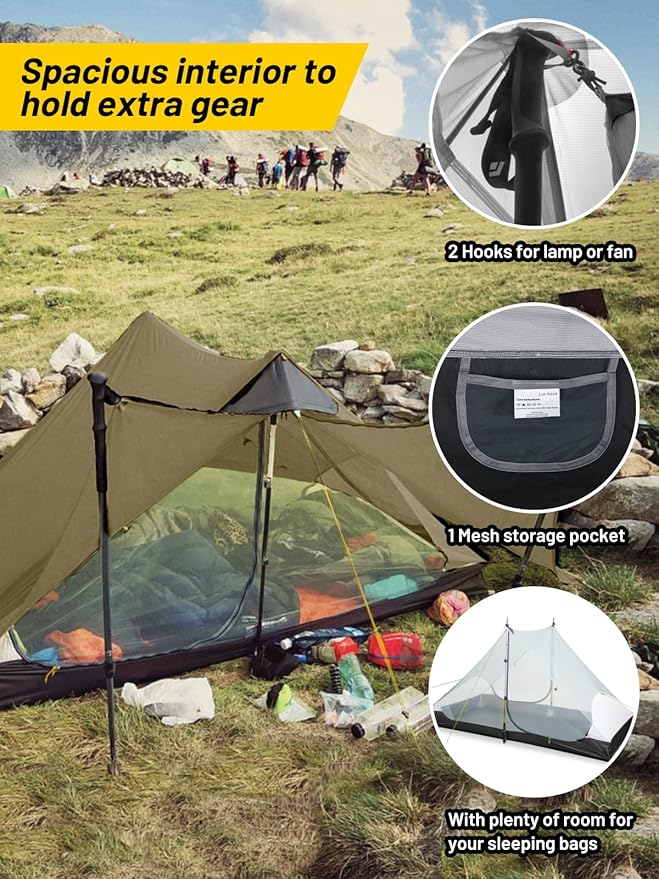 LANSHAN Ultralight Tent 3-Season Backpacking Tent for 1-Person or 2-Person Camping, Trekking, Kayaking, Climbing, Hiking
