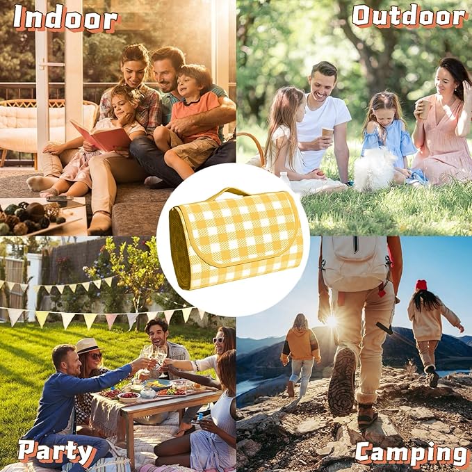 Oversized outdoor placemat Light Weight waterproof folding tote bag Yellow and White Stripes Perfect for Beach Lawn parties (Yellow and White stripes) (60""×80 "")