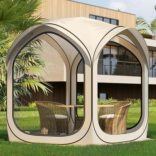 6x6 FT Pop-Up Screen House Tent, Portable Instant Screen Room Canopy with Mesh Doors and Carry Bag for Patio, Backyard, Deck, Camping, and Outdoor Activities,Beige