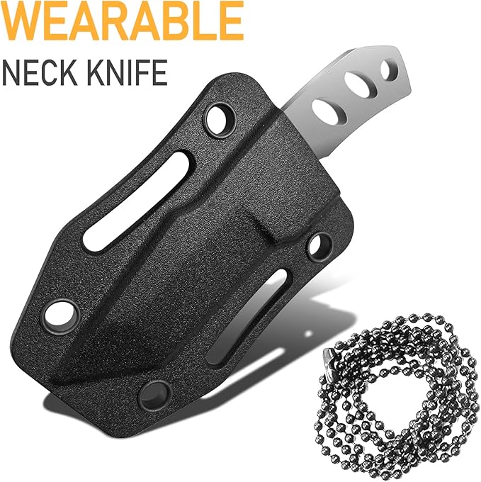 Small Neck Knife Mini Full Tang EDC Tanto Fixed Blade Knife with Kydex Sheath and Necklace - Cool Tactical Pocket Knives for Men and Women - Survival Camping Hiking Boy Scout Tools (White)