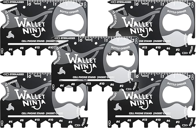 Wallet Ninja Multitool Card – 18 in 1 Credit Card Size Multi-Tool for Quick Repairs, EDC Survival Gear, Bottle Opener, Camping – Cool Gadget and Stocking Stuffer – Black (5)