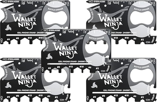 Wallet Ninja Multitool Card – 18 in 1 Credit Card Size Multi-Tool for Quick Repairs, EDC Survival Gear, Bottle Opener, Camping – Cool Gadget and Stocking Stuffer – Black (5)