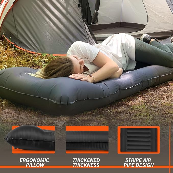 TOBTOS Self Inflating Camping Sleeping Pad with Pillow, Thick 6 Inch Ultralight Sleeping Pad with Built-in Pump, Lightweight Sleeping Mat for Camping, Backpacking, Hiking, Tent (Brown)