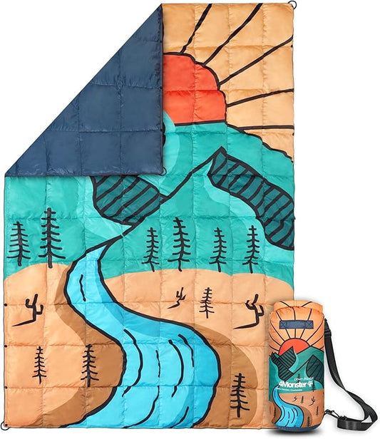 4Monster Down Camping Blanket - Outdoor Travel Quilt Puffy 650 Fill, Packable, Lightweight,Wind & Waterproof | Ideal for Stadium, Backpacking,Picnics, Beach and Hiking