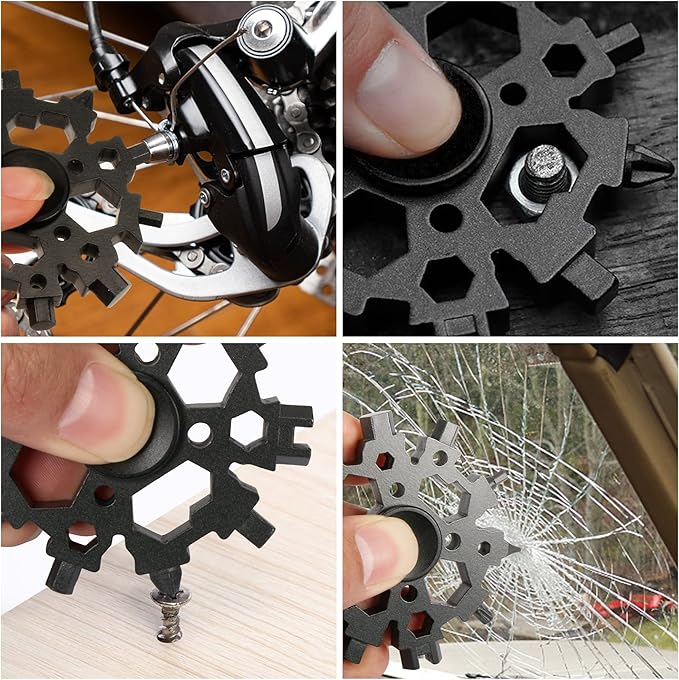 Camping Hammer-Snowflake Multitool,HUSUKU Gadgets for Unisex Gifts for Men Women Dad Husband Boyfriend, Unique Gift Choices for Outdoor Camping Adventure Daily Tool(Black)