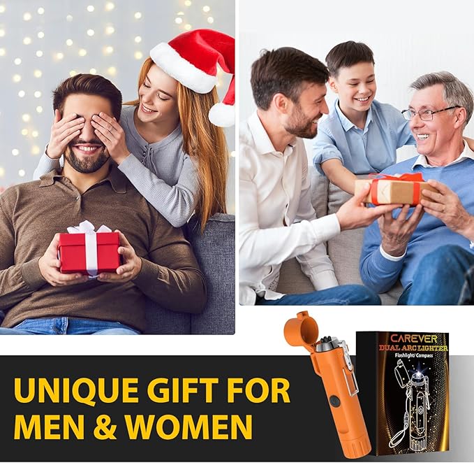 Electric Waterproof Lighters Gifts for Men: LED Flashlight Lighter Christmas Stocking Stuffers for Adults Him Dad Husband Boy Birthday - 3-in-1 USB Dual Arc Outdoor BBQ Camping Hunting Survival Gadget