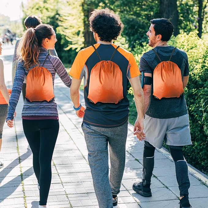 GoodtoU Drawstring Bags, Nylon Backpacks with Drawstring Closure for Sport, Traveling, Team (Orange, 128Pcs)
