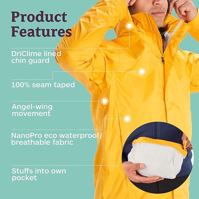 MARMOT Men's Precip Eco Waterproof Rain Jacket - 100% Recycled, Breathable, Lightweight, Packable Raincoat