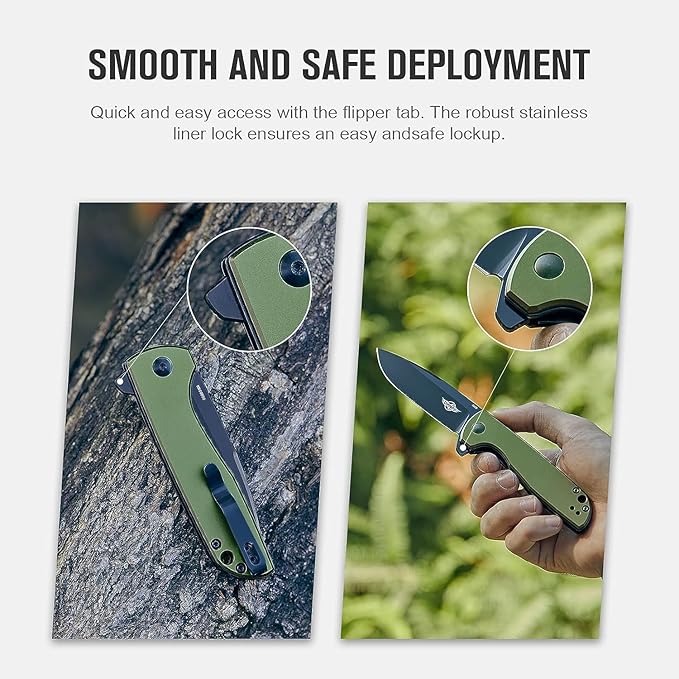 OKNIFE Freeze 2 EDC Folding Knife, Pocket Knife for Men 154CM Steel Blade Liner Lock Outdoor Knives Camping, Hiking (OD Green)