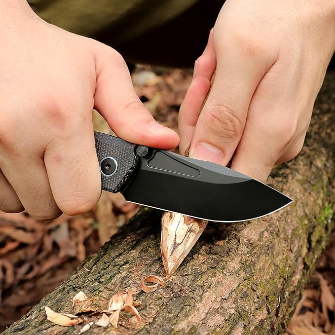 Pocket Knife Rockable Design Button Lock Rhino 0315, EDC Pocket Knife for Men, 14C28N Blade Folding Knife, Durable Micarta Handle with Pocket Clip, Sharp Hunting Camping Knives