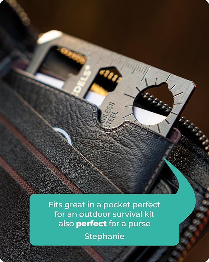 Credit Card Multitool - 11 in 1 Wallet Tool with Can Opener, Knife, Bottle Opener, Screwdriver, Ruler & More - Compact Multitool Card for Repairs, Camping & DIY activities by DrFriedels