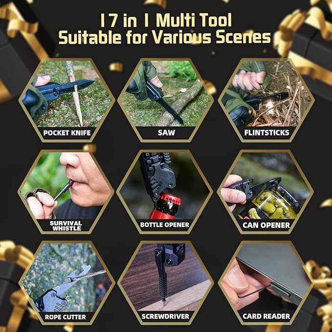 Gifts for Men, Christmas Stocking Stuffers for Dad from Daughter Son, Multitool Knife 17 in 1 EDC Gear Cool Men Gift Unique Birthday Gifts for Dad, Gifts for Him Husband Father Grandpa Camping