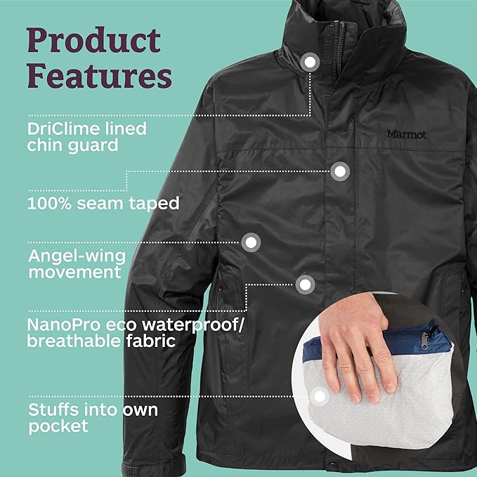 MARMOT Men's Precip Eco Waterproof Rain Jacket - 100% Recycled, Breathable, Lightweight, Packable Raincoat
