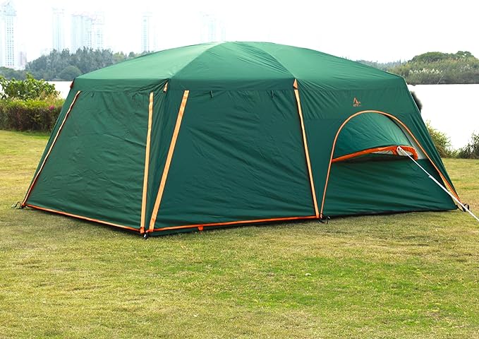 KTT Extra Large Tent 10-12-14 Person(Style-B),Family Cabin Tents,2 Rooms,3 Doors and 3 Windows with Mesh,Straight Wall,Waterproof,Double Layer,Big Tent for Outdoor,Picnic,Camping,Family Gathering