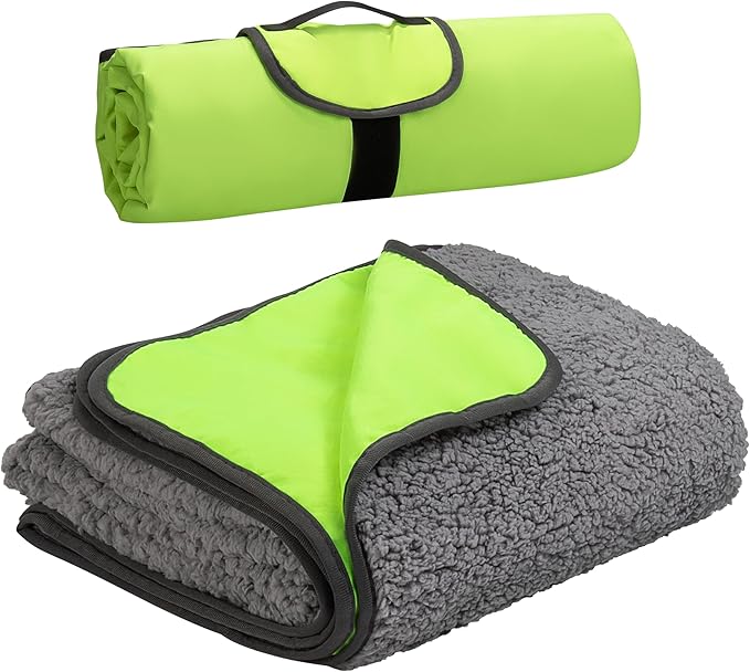 Tirrinia Outdoors Waterproof Throw Blanket, 51”x 59” Sherpa Fleece Stadium Windproof Mat for Boat, Traveling, Camping, Hiking, Football - Machine Washable, Yellow Grey