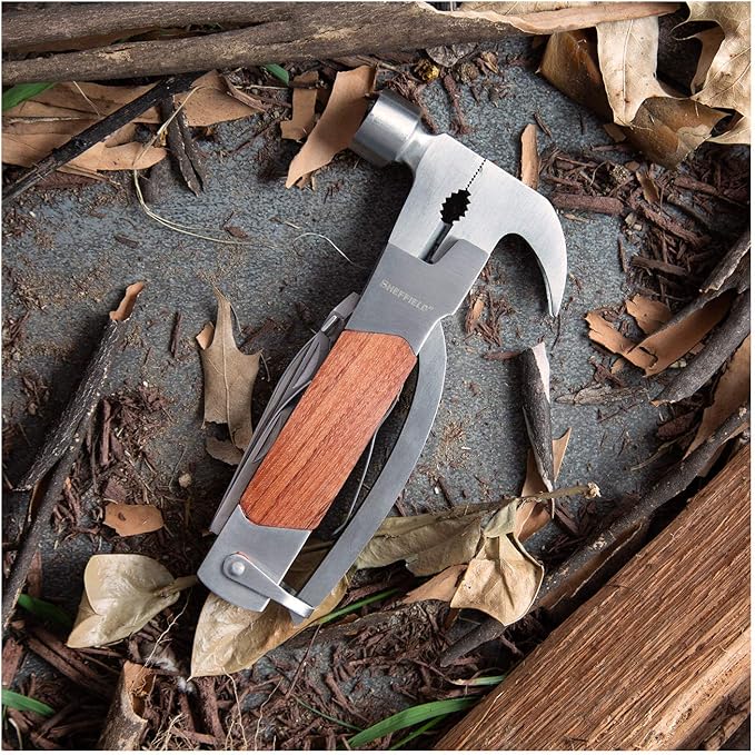 Sheffield 12913 Premium 14-in-1 Hammer Multi Tool, Multipurpose Tool for the Home, Camping Equipment, and Work, Hammer, Pliers, Survival Knife, & More