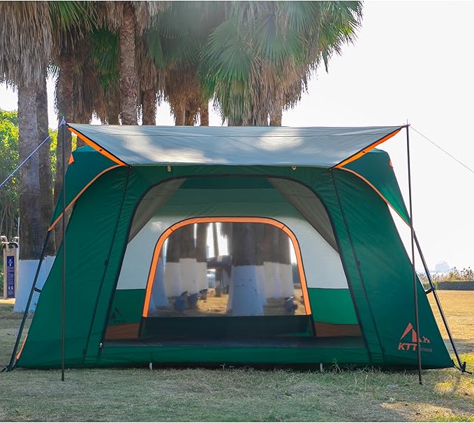 KTT Extra Large Tent 10-12-14 Person(Style-B),Family Cabin Tents,2 Rooms,3 Doors and 3 Windows with Mesh,Straight Wall,Waterproof,Double Layer,Big Tent for Outdoor,Picnic,Camping,Family Gathering