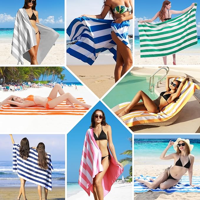 Genovega Microfiber Beach Towel Lightweight Thin Oversized Sandproof Compact Quick Dry Clearance Towels Extra Large Sand Free Pool Travel Beach Essentials Accessories Women Men Adult Gift Grey Stripe